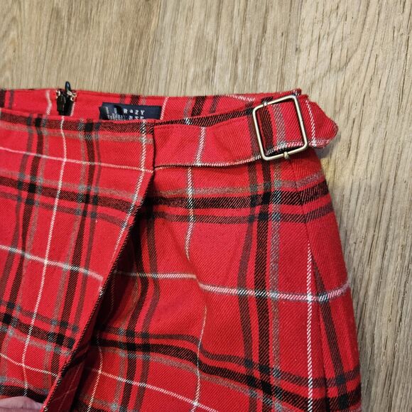 Vtg Liz Claiborne Faux Wrap Plaid Skirt Womens 10 Red Plaid Holiday Preppy Boho - Picture 3 of 8